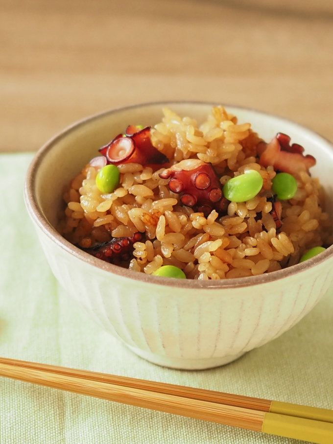 たこと枝豆の炊き込みご飯