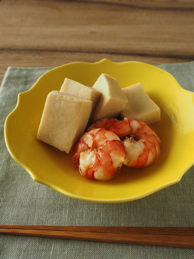 高野豆腐とえびの煮物