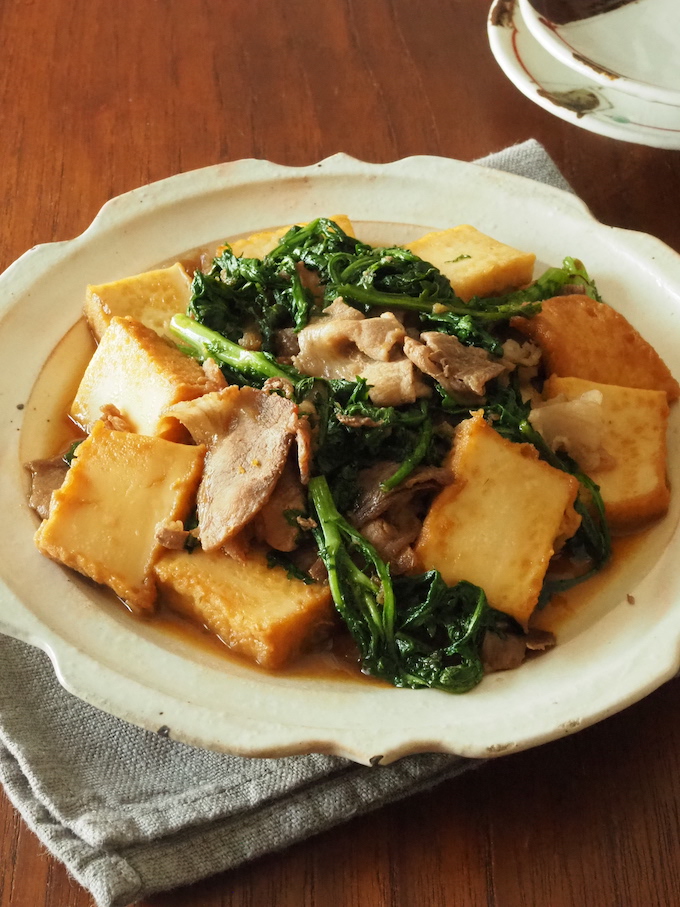 豚こまと厚揚げのしょうが醤油炒め