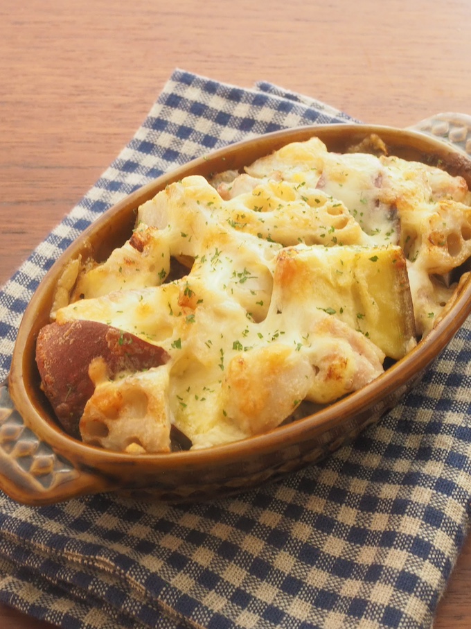 鶏肉と秋野菜のマヨチーズグラタン